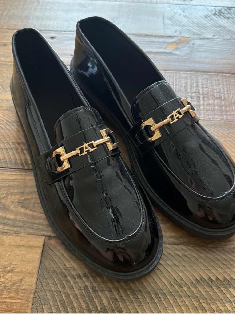 Black Patent Leather Men’s Loafers with Gold Bit Accent